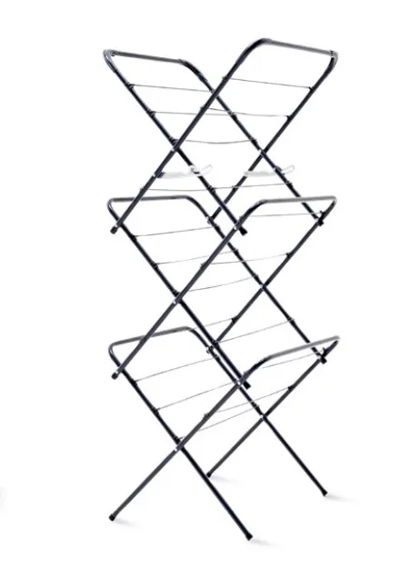 Clothes Drying Rack Folding Clothes Rail 3 Tier Stainless Steel Laundry Garment Dryer Stand with Two Side Wings