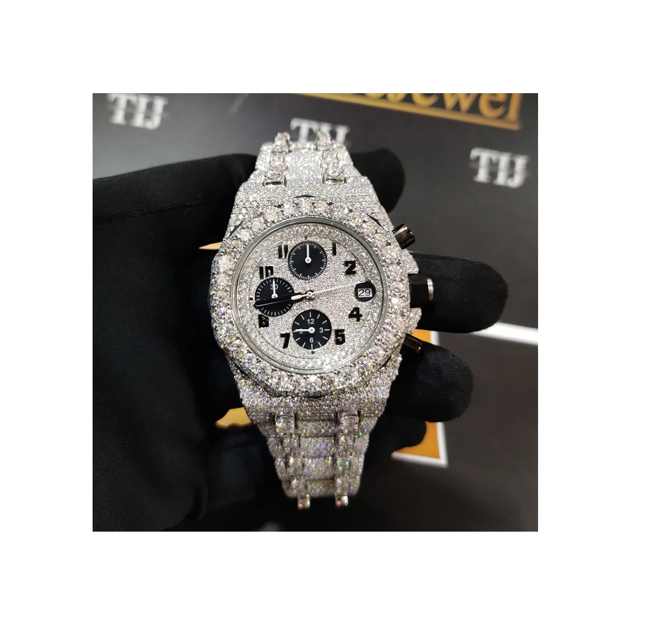 Automatic Movement Mechanical High Quality Handmade VVS Moissanite Diamond Iced Out Male Female Luxury Stainless Steel Watch