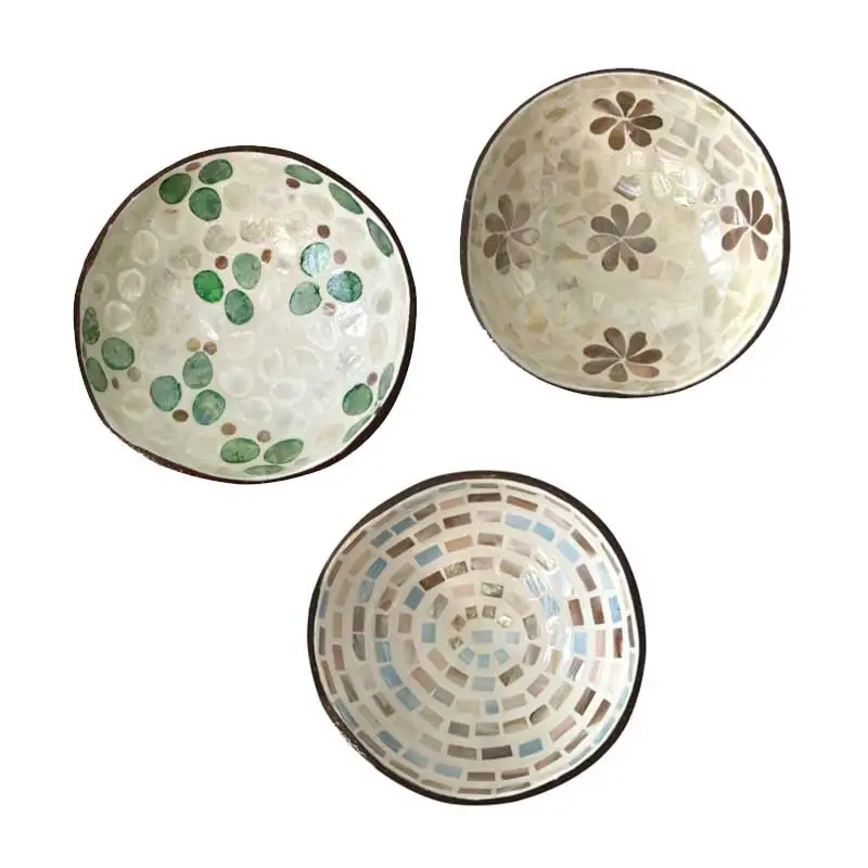 Handmade high quality inlaid mother of pearl coconut bowl decorative inlaid coconut shell bowl