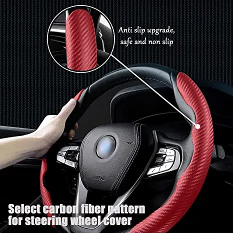 JSZ Carbon Fiber Car Steering Wheel Cover Comfortable Sports Wear-resistant Car Steering Wheel Protective Cover Car Accessories