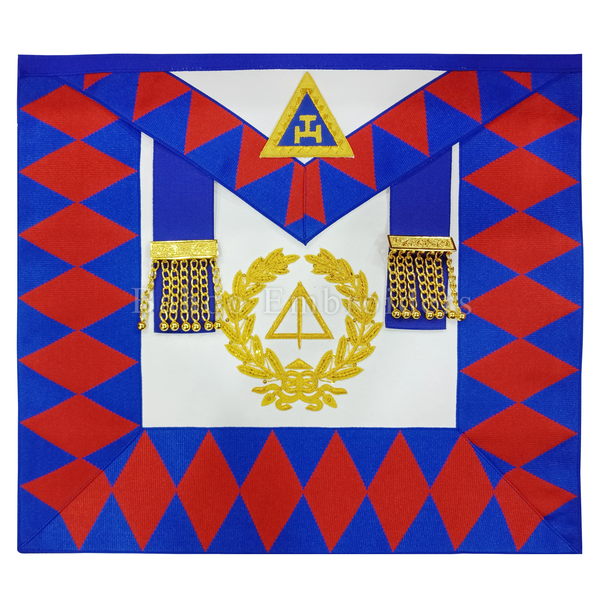 ROYAL ARCH CHAPTER GRAND APRON FOR TYLER WITH TWO TASSELS HAND-EMBROIDERED EMBLEM AND  TAU  CROSS (BH-M-507)