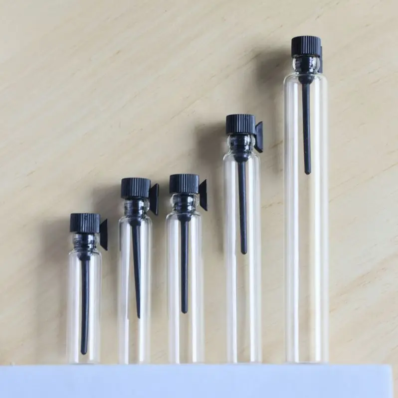 Factory Stock 1ml 2ml 3ml 5ml Clear Empty Tester Mini Sample Traveling Tube Glass Perfume Drip Vials Bottle with Plastic Stopper