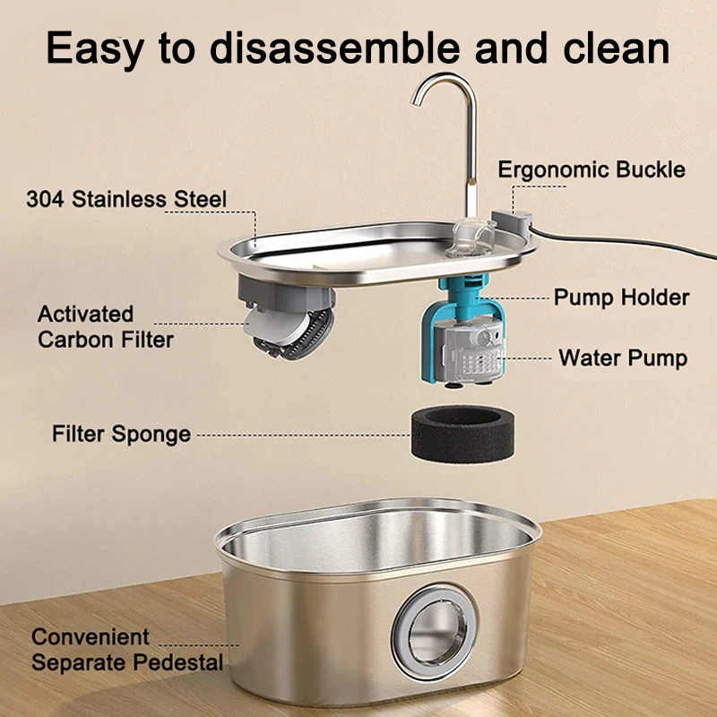 3.2L Stainless Steel Cat Fountain with Water Level Window USB Charging Sensor Pet Water Fountain Cat Dog Water Dispenser for Cat