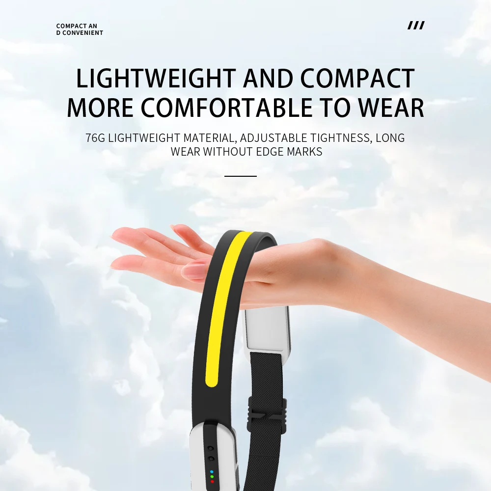 Rechargeable 230 Wide Beam Bright Headlight with Motion Sensor New Phone Music Function Light Waterproof