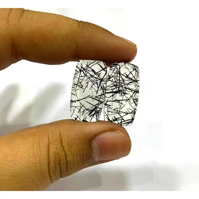100% Natural Black Rutile Pair Cabochon Gemstones Wholesale Product Best Quality Material Jewellery Making