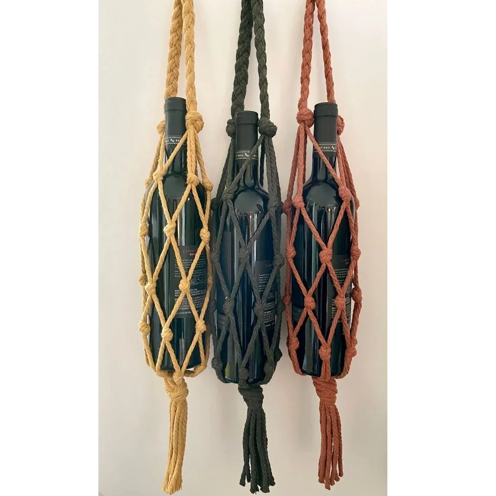 Yellow Color Hand Knotted Cotton Woven Macrame Bottle Holder Bag With Short Strap Buy At Lowest Price From India