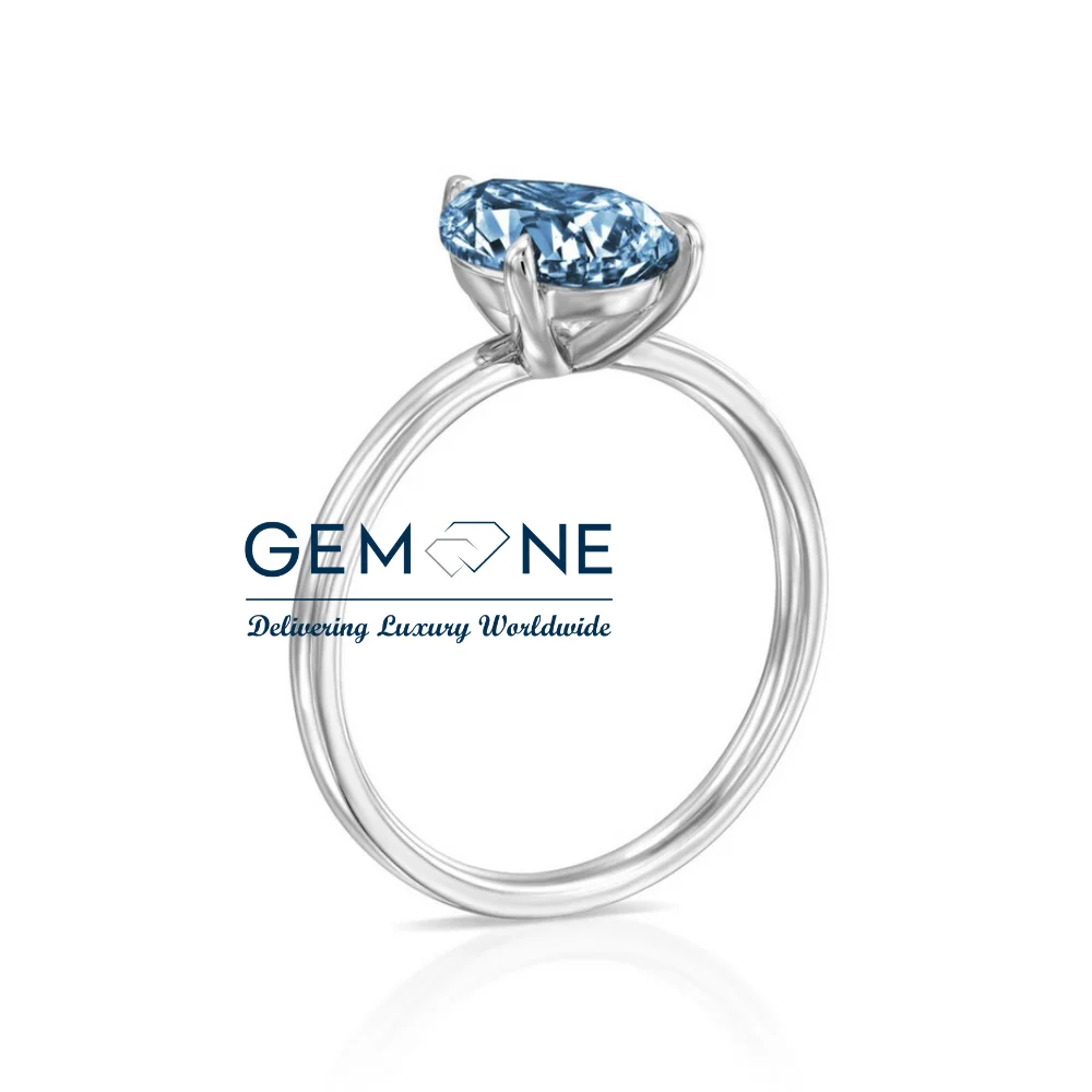 1 Carat IGI Certified Fancy Pear Shape Blue Color Lab Grown Diamond Solitaire Ring 14k Solid Gold,Diamond Solitaire Wedding Ring