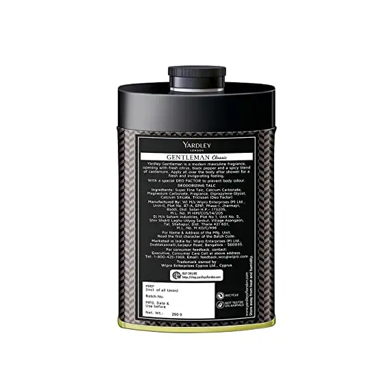 Yardley London Classic 250g Perfumed Talc for Gentle Men Long-lasting Lemon & Woodiness Fragrance