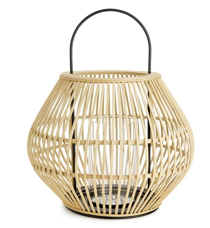 Handmade Woven Rattan Candle Holder Lantern Metal Cage Design High Quality Windproof Glass Tube Lighting Accessories