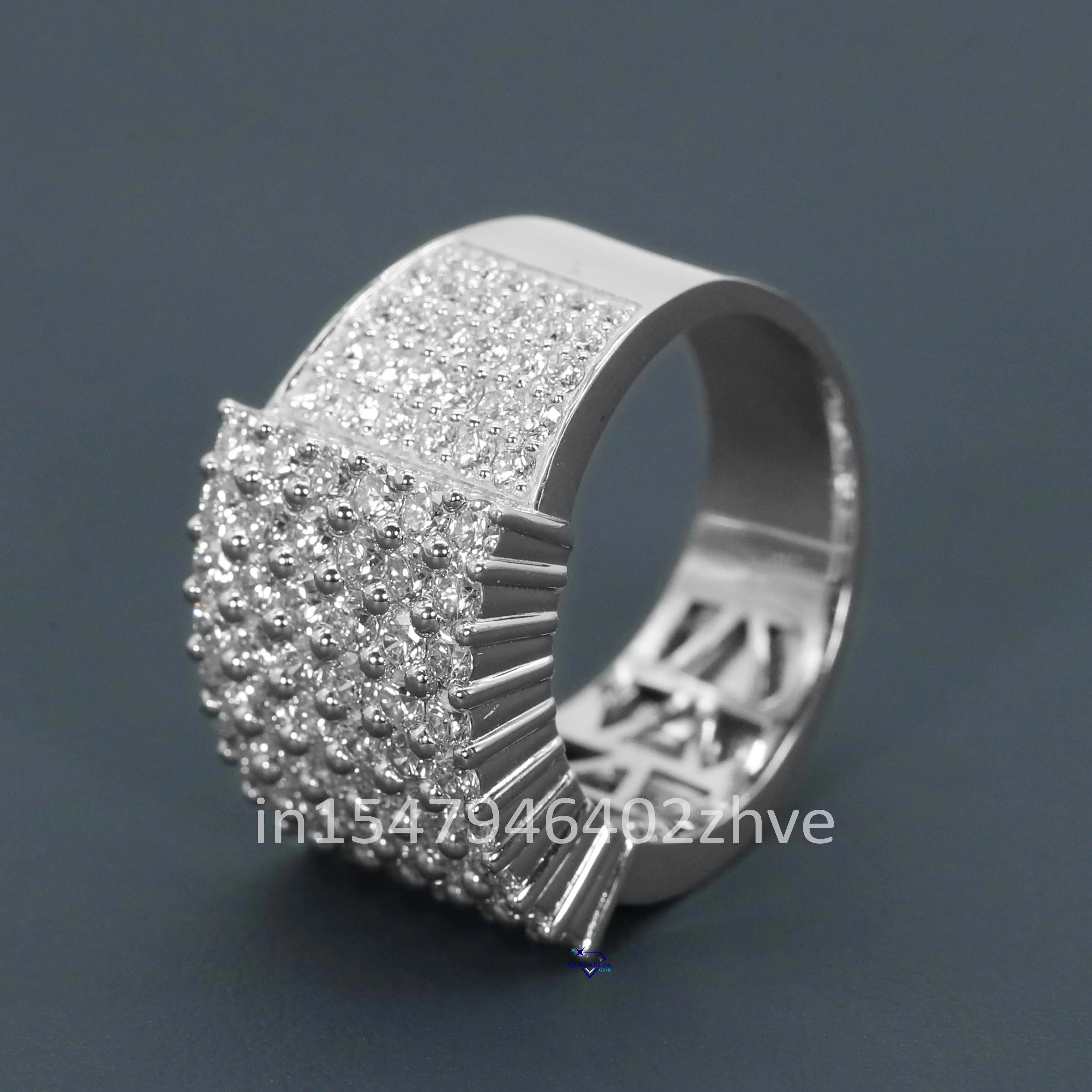 Hot selling iced out hip hop 925 sterling silver moissanite round brilliant cut diamond ring for men with enhanced vvs clarity