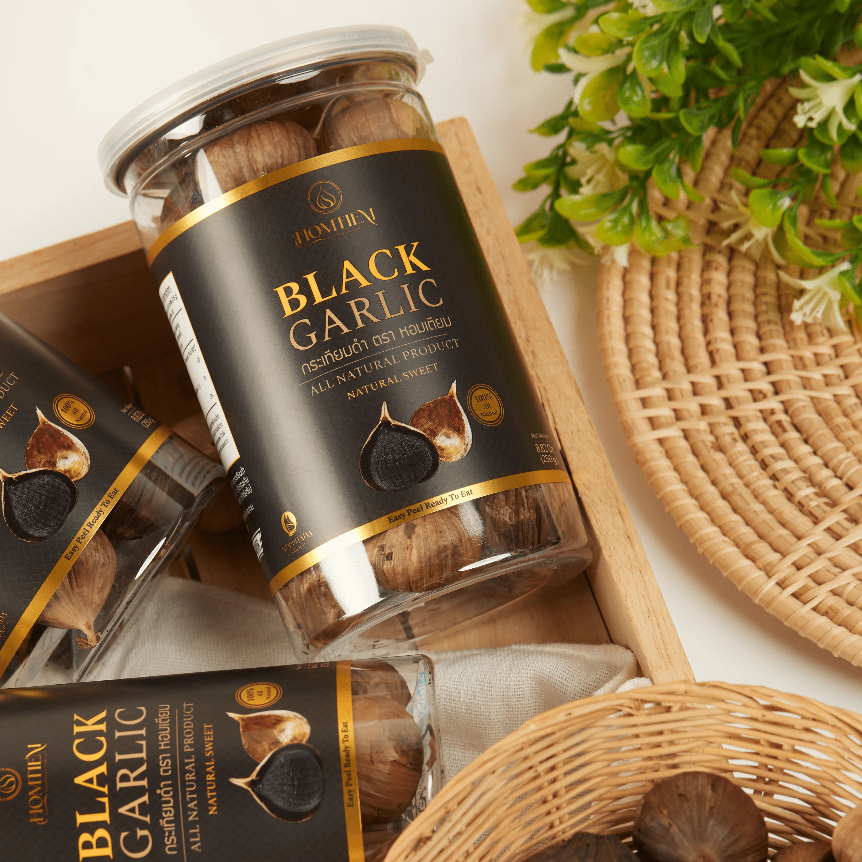 Homtiem Black Garlic 8.82 Oz (250g.) Organic Natural Sweet Ready to Eat for Healthy Snack Healthy Recipes