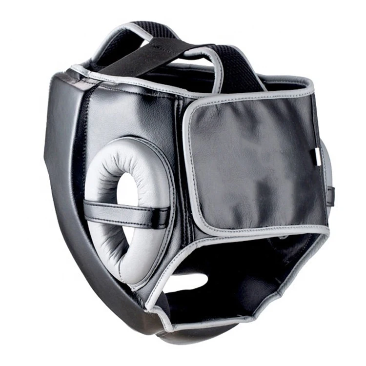 Black Cow Hide Leather OEM Karate Helmet Head Gear Guard Protector Fight Training Head Shield Mask Guard For Taekwondo WKF ITF