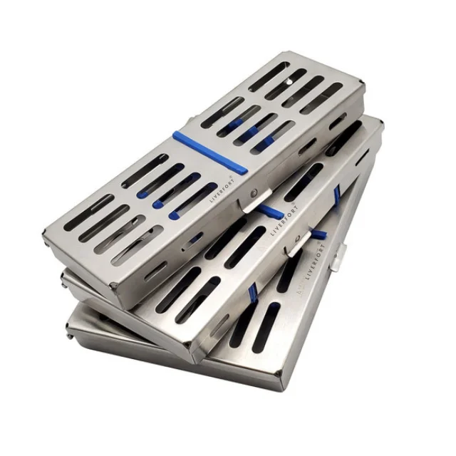 HOT SALE Medical German Dental Autoclave Sterilization Twin Cassette Rack Box Tray / Instruments Stainless Steel Reusable