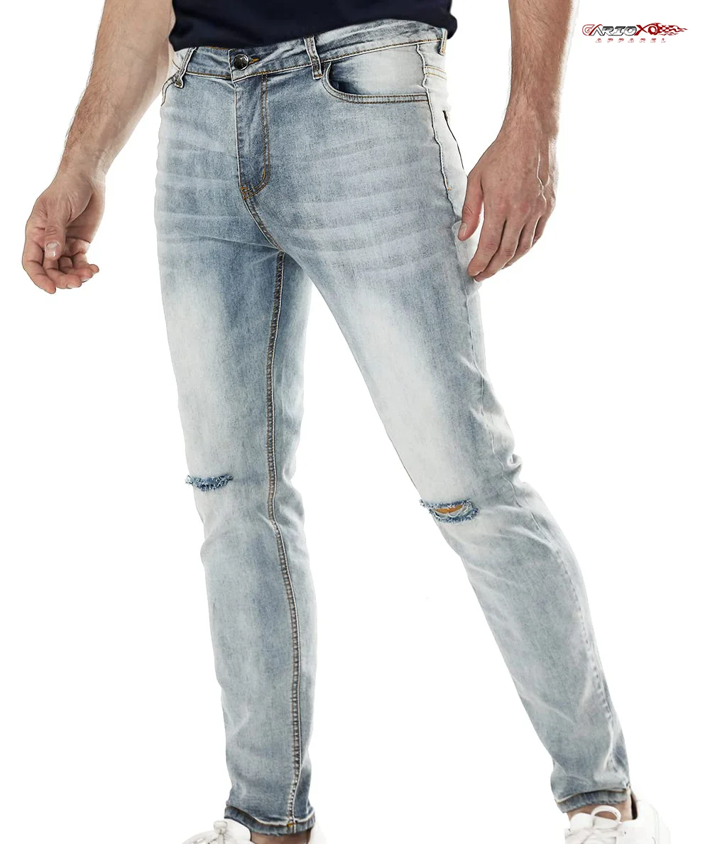 New whole sale WORK OUT custom style denim jeans distressed fashion stacked jeans men  custom logo jeans men trousers