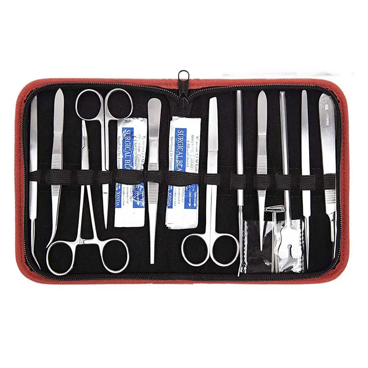 Set of 13 Pieces Professional Basic Surgical Forceps Scissors Needle Holder Kit Stainless Steel Box Instruments
