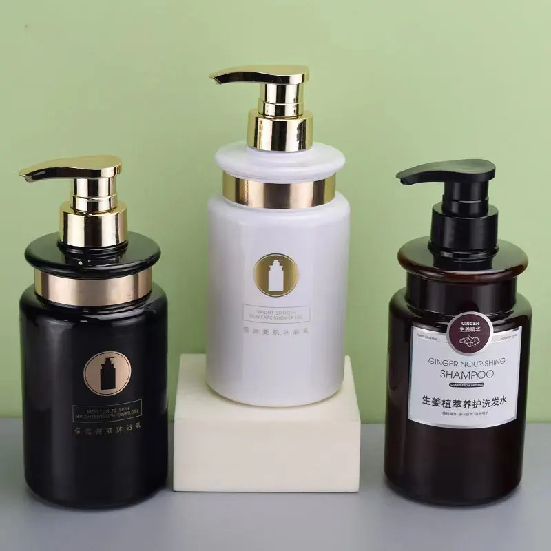 Ready Stock 300ML 500ML Refillable Shampoo Bottle Container PET Plastic Luxury Pump Shampoo and Conditioner Bottle Wholesale