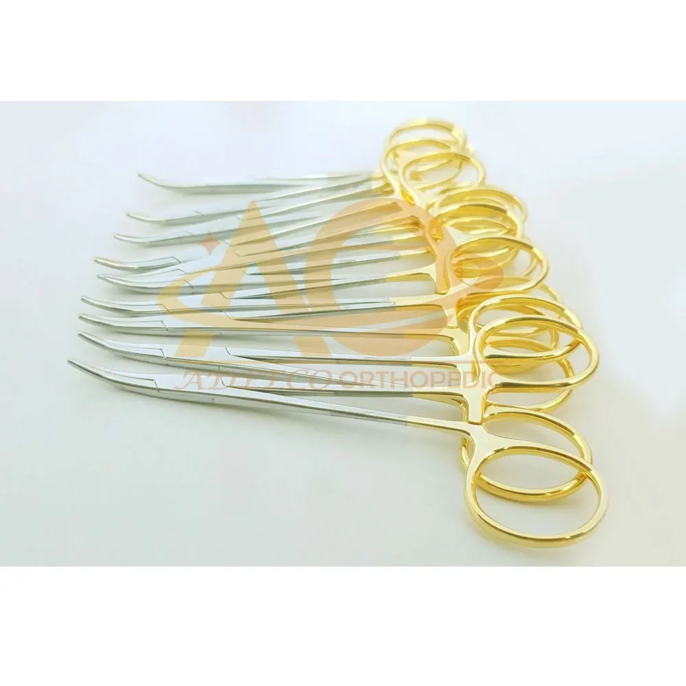 10PCS Mosquito Forceps Curved Half Golden Handle Halsted Clamp Hemostat Surgical