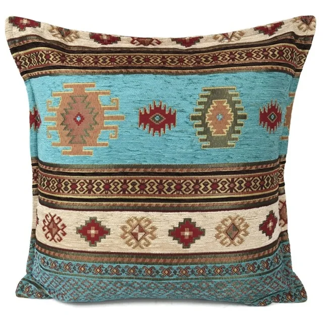 Antique Kilim Style Estel Cushion Cover Vintage Home Decoration Pillow Case 45x45 cm Square Multicolor Geometric Chenille Fabric
