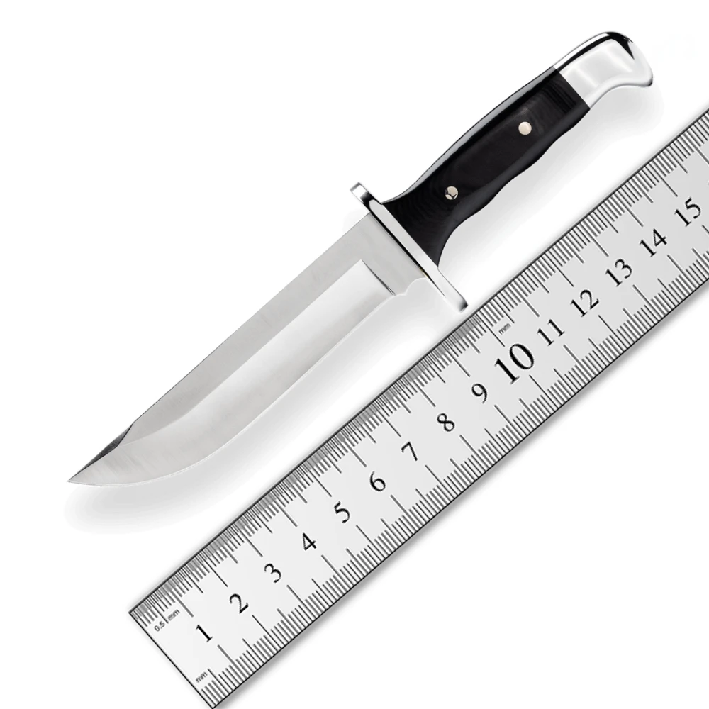 Special High D2 Steel Fixed Blade Hunting Bowie Knife Black Horn Handle with Genuine Leather Sheath Knives