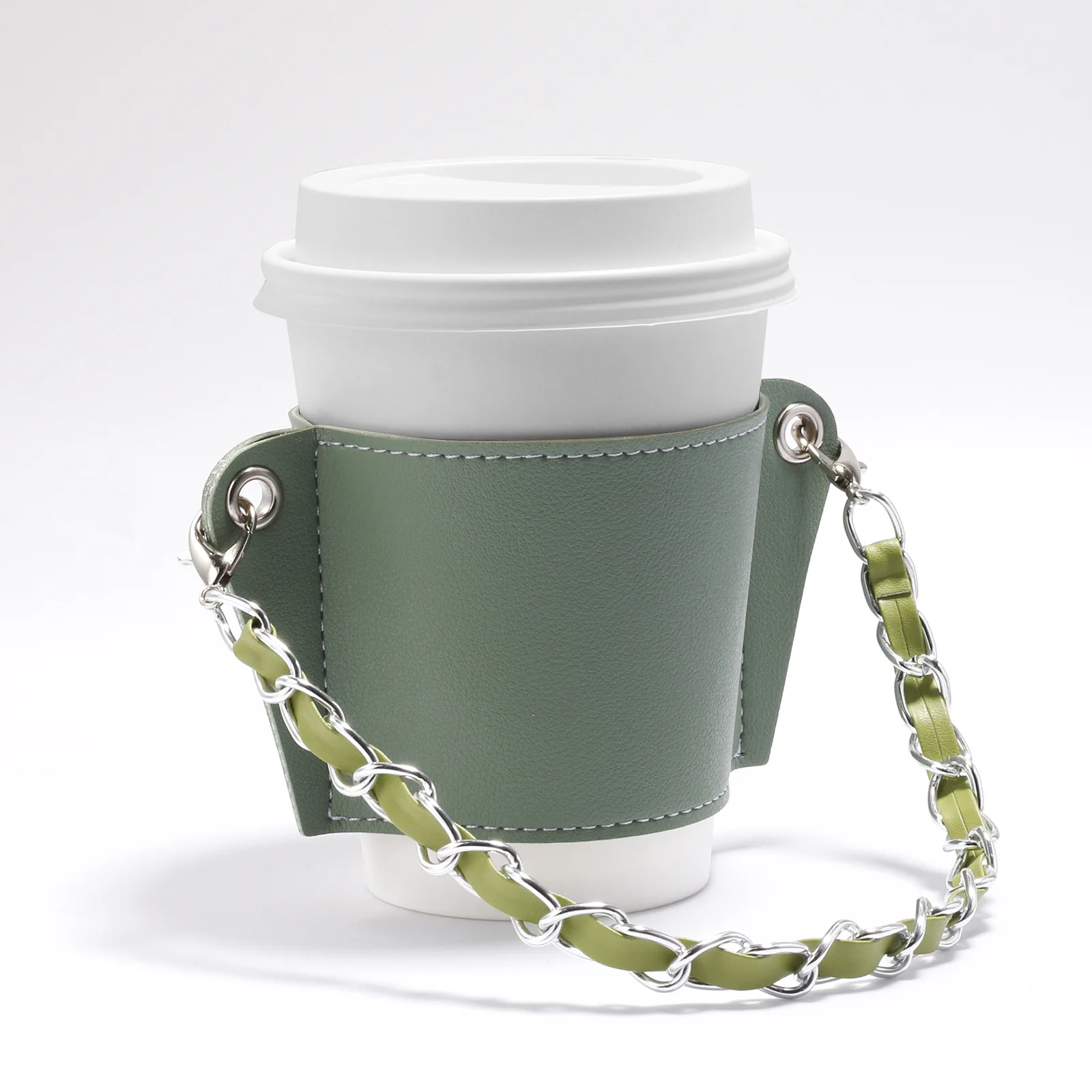 Hot Selling Product Leather Tea Cup Sleeve With Chain Handle Bubble Tea Cup Holder Coffee Cup Sleeve Cover