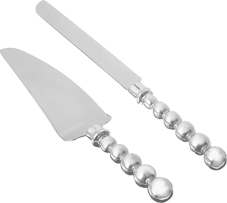 Sleek, Modern Gold Handles Add Sophistication To Both The Cake Cutter And Server Of This Wedding Cake Serving Set.