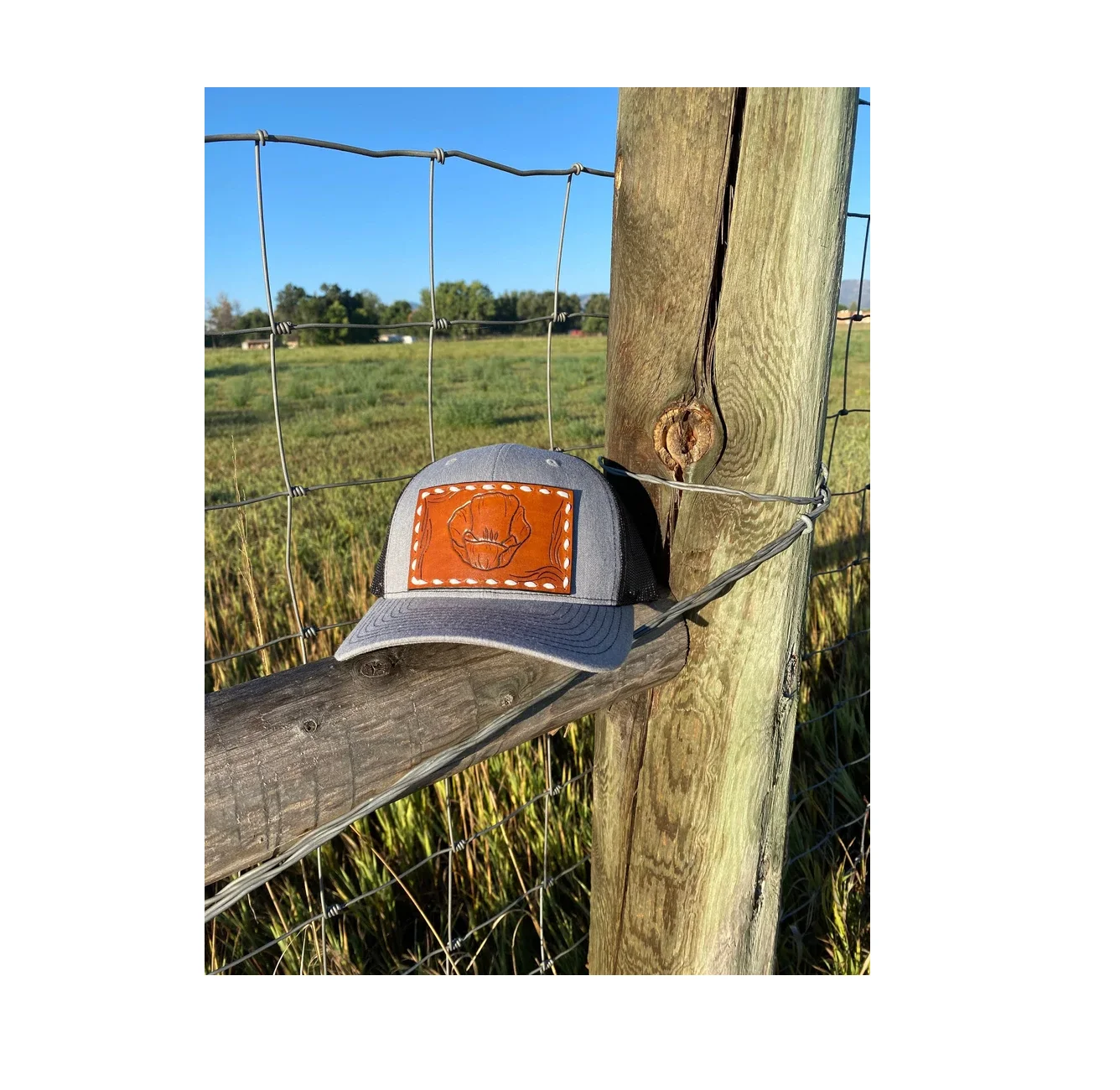 High Quality Designer Hand Tooled California Poppy Leather Hat Trucker Style Best Gift Ideas For Unisex