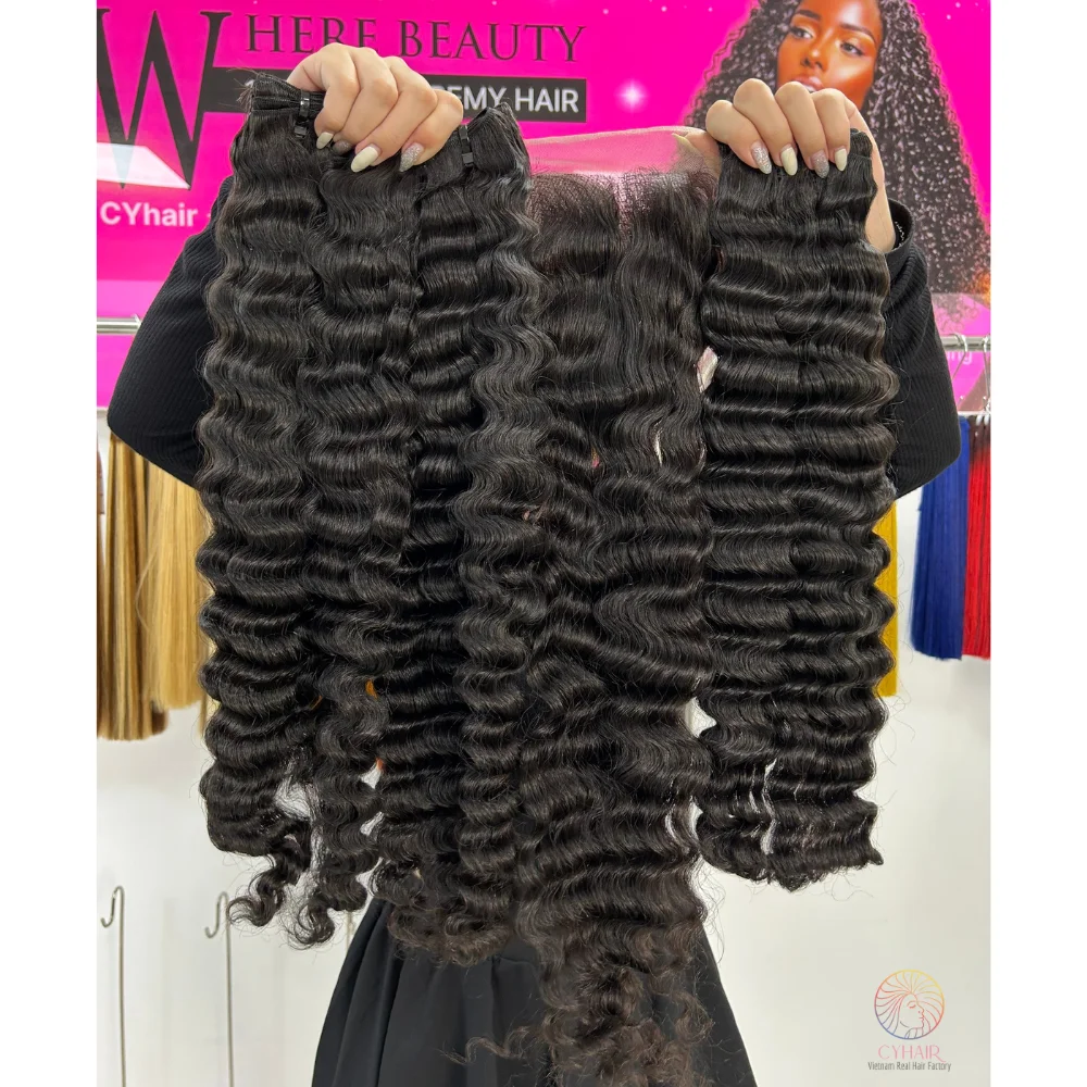 Top Selling High Quality Raw Vietnamese Hair Bundle Natural Factory Price Pure Deep Wave Bundles Human Hair For Black Woman