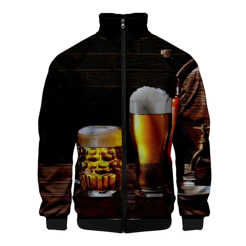 Funny Beer 3d Printed Jackets for Men Women Street Long Sleeve Coat Oversized Zipper Jacket Personality Male Outerwear Top