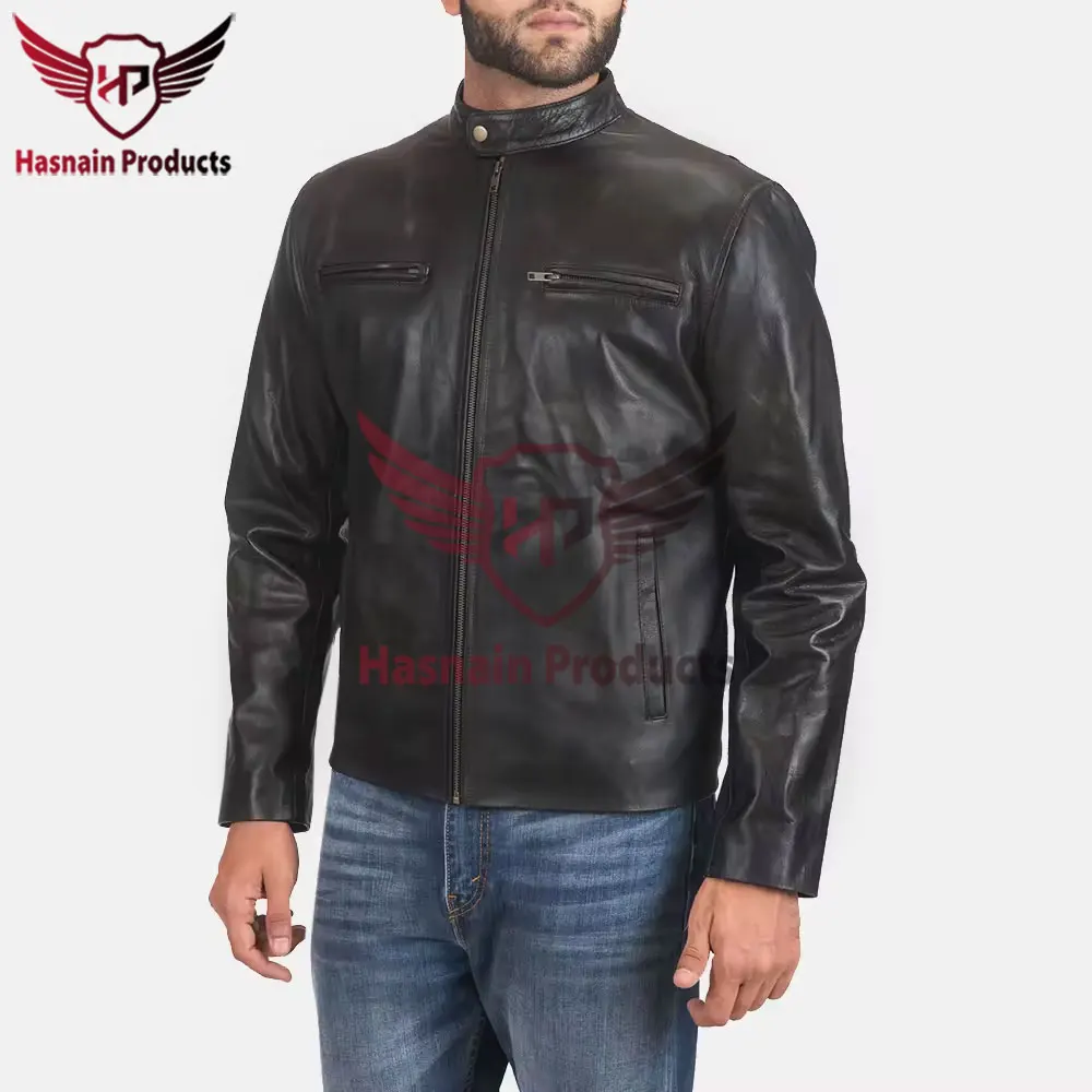 Wholesale Fashion Black Leather Jacket for Men - Latest Design Genuine Sheepskin 100% Leather Jacket at Unbeatable Prices
