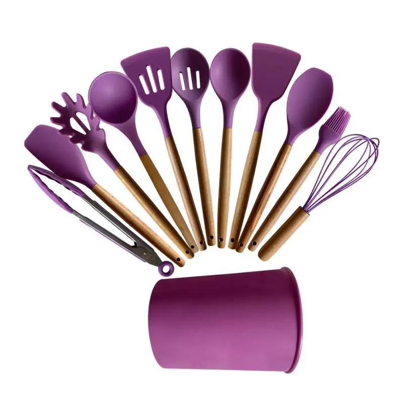 Kitchen Utensils Set Non-Stick Wooden Handle Silicone Cooking Tools Spatula Shovel Spoon Cookware Gadget for Kitchen Accessories