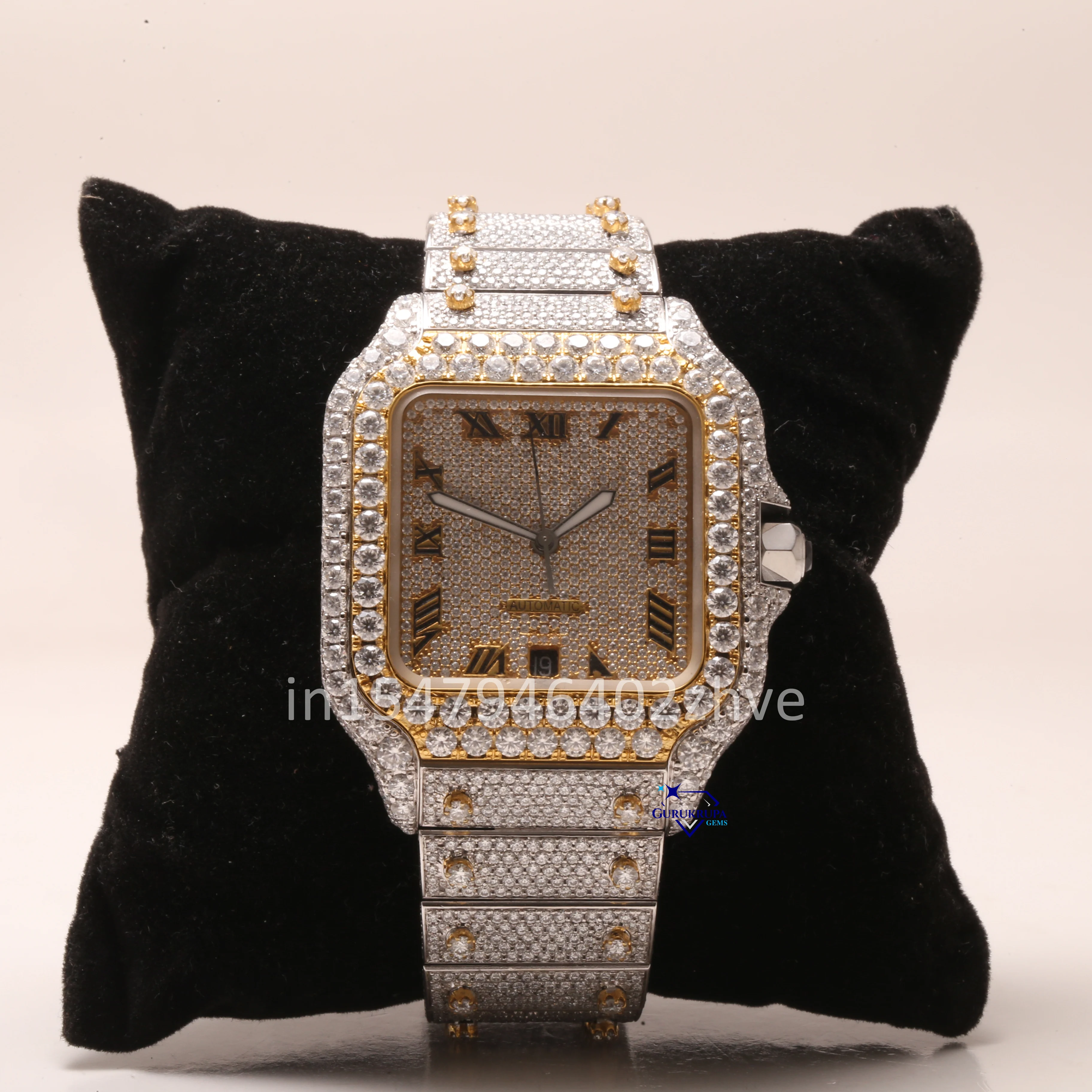 Exclusive stainless steel fully moissanite VVs clarity diamond iced out hip hop mechanical wrist watch for men in vvs clarity