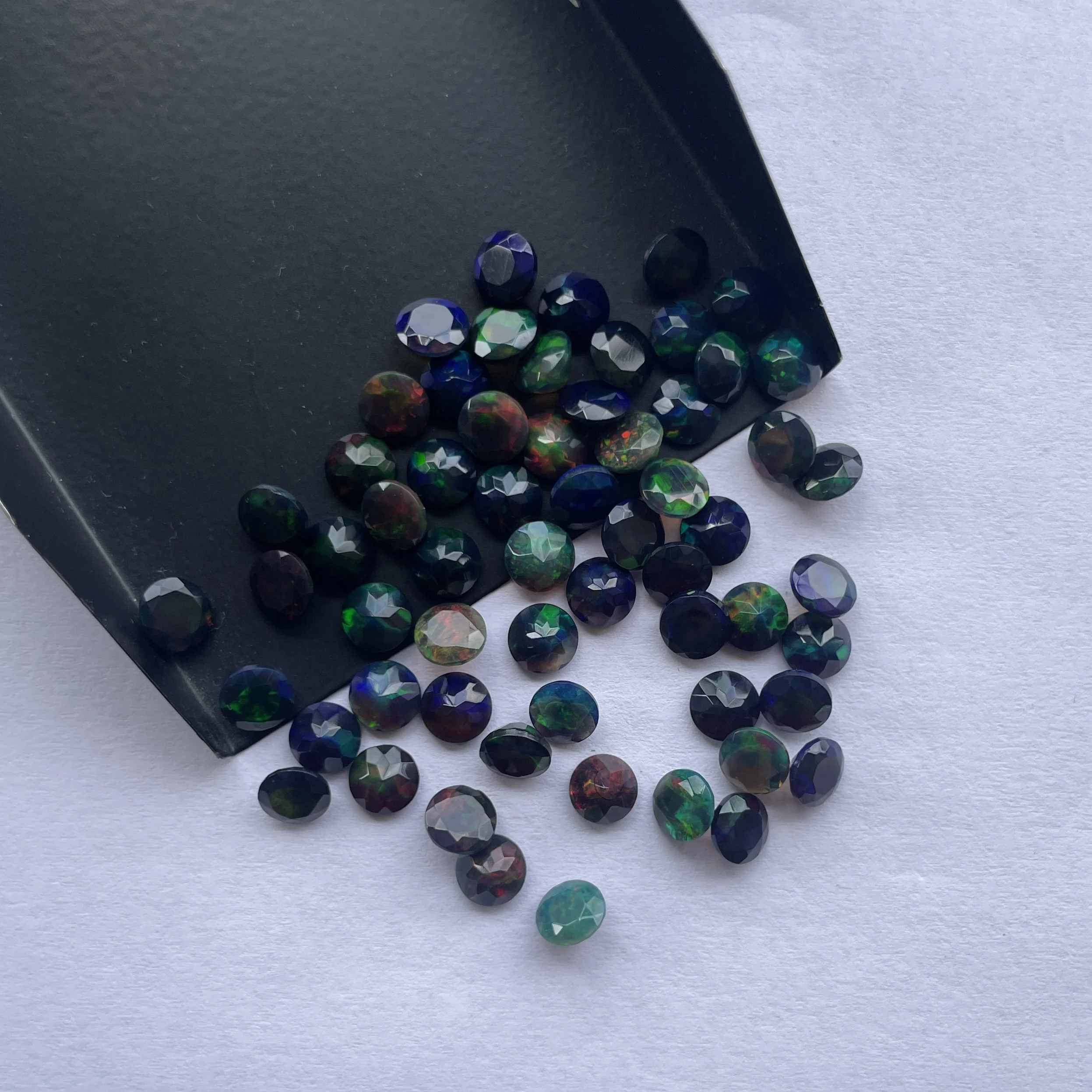 4mm 6mm 8mm Natural Black Ethiopian Opal Stone Faceted Round Cut Loose Gemstone Wholesale Price Supplier Semi Precious Jewelry