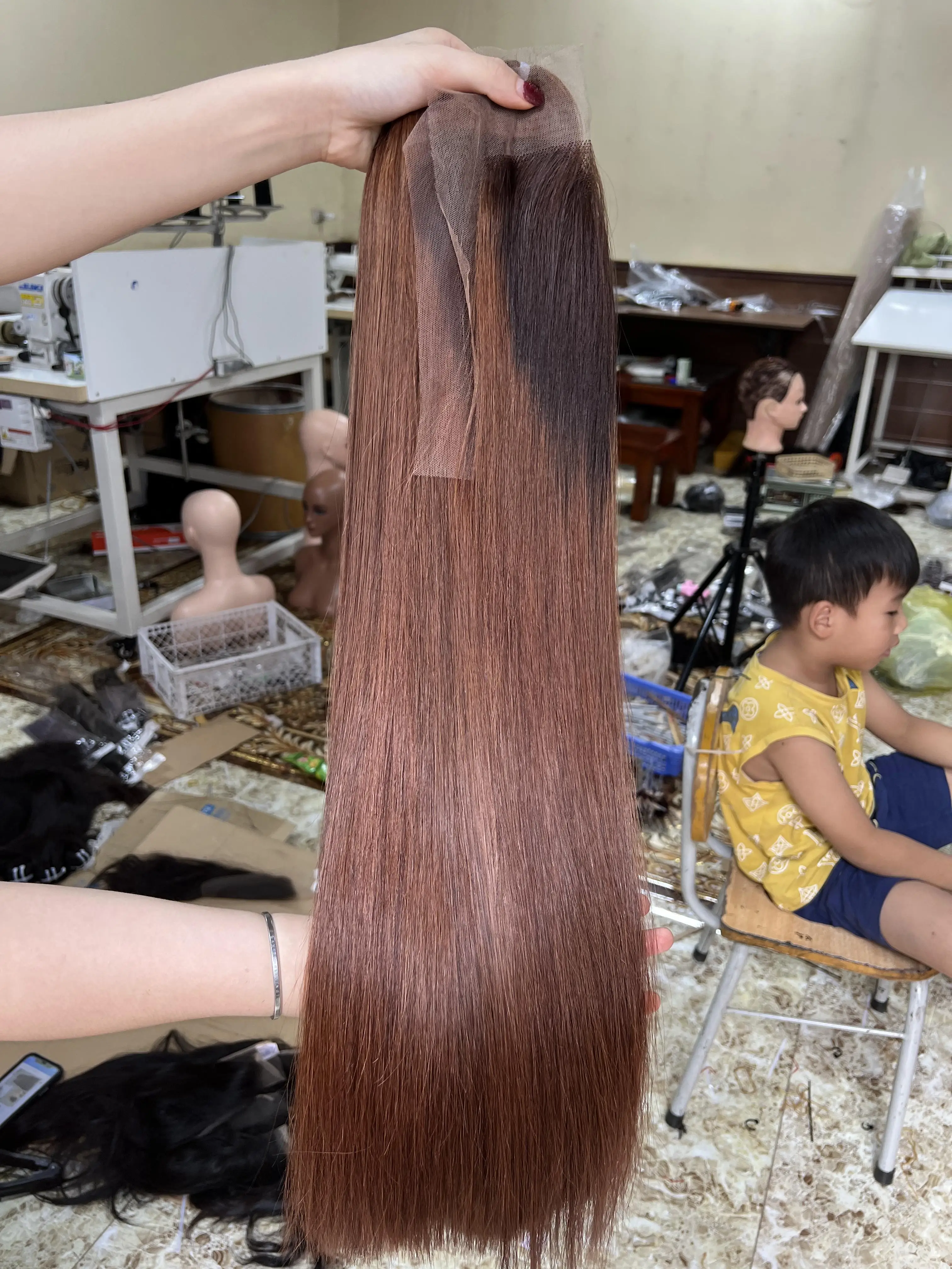 Bone Straight hair Weft and Closure Piano Brown color 100% Human Vietnam hair  double drawn or super drawn Luxury hair