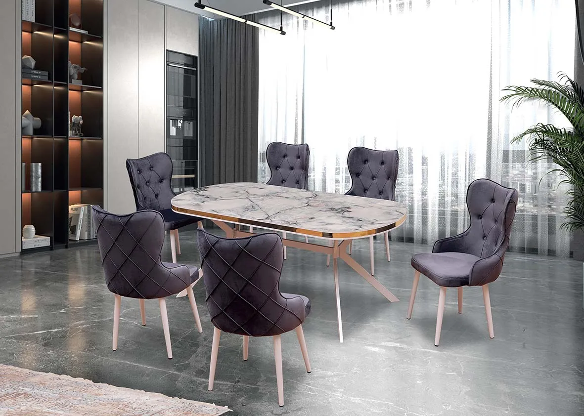 Arya Table Set MDF   6  Chair metalHome  Luxury Foldable Dining   Extension Table Adjustable  Furniture Glass Marble Wood