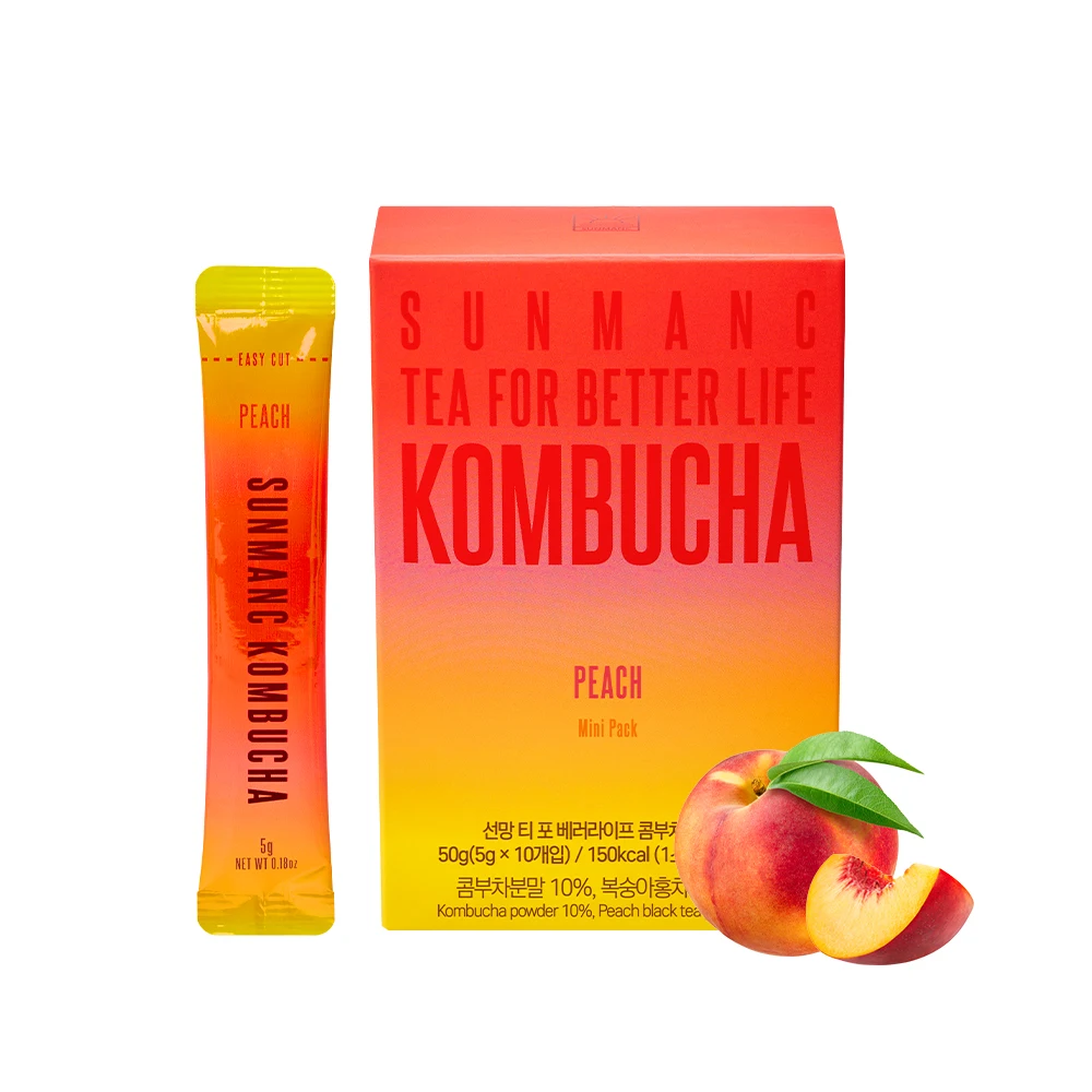 SUNMANC Korea Kombucha Peach 10 sticks Immunity Support Convenient Powdered Drink Mix Tea Powder Low Caffeine