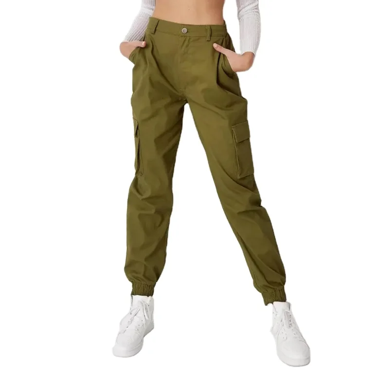 2024 классная Одежда для девочек, женские зеленые брюки-карго с карманами, прямые брюки больших размеров