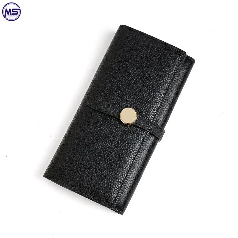Custom Made Your Own Design Black Color High Quality Women Double Zipper Leather Wallets For Girls