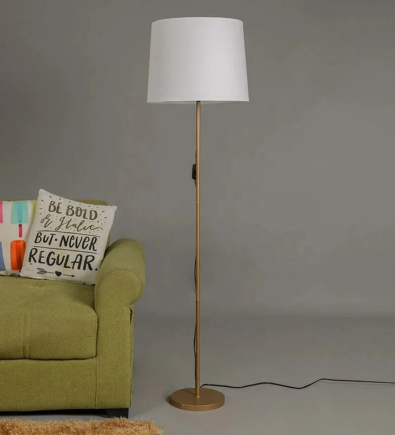 Best Quality Modern Gold Color Metal Lamp With White Drum Shade .