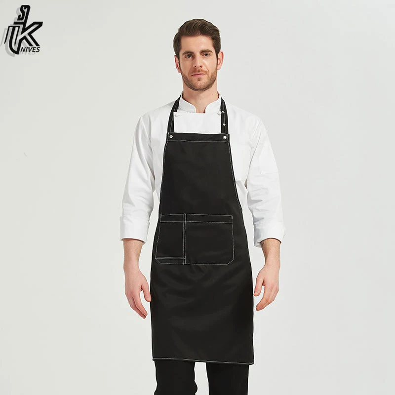 Hot Sale Bib 3-pockets Customized Cotton Wholesale Adjustable Cooking Kitchen Apron With Two Pockets