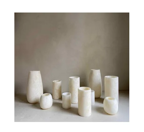Onyx and Alabaster Candle Holders Cylindrical and Custom Shapes Indian Factory Wholesale Modern White Candle Jars