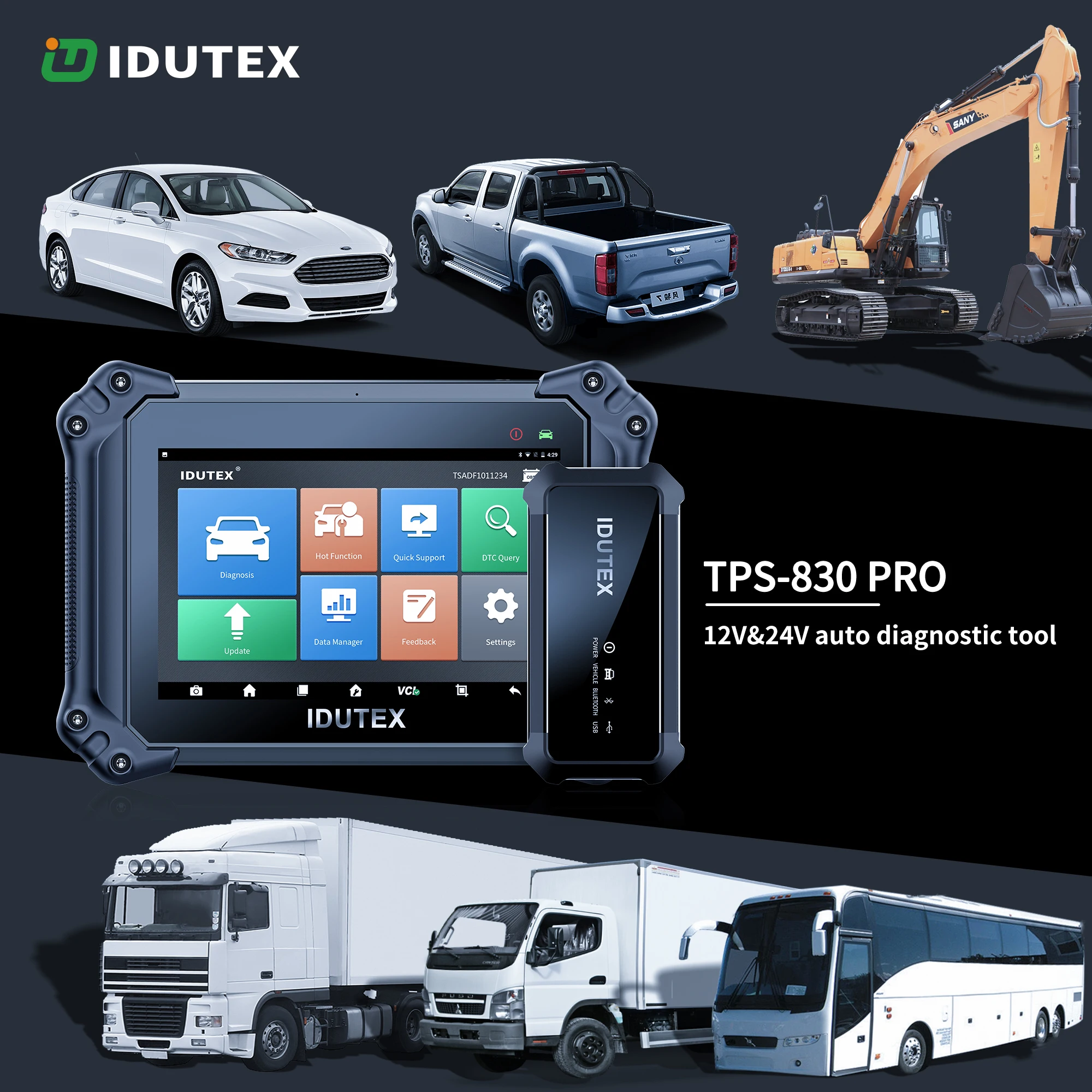 Idutex TPS 830 pro truck and Car automotive tools OBD2 scanner software for 12V and 24V vehicle auto diagnostic tools