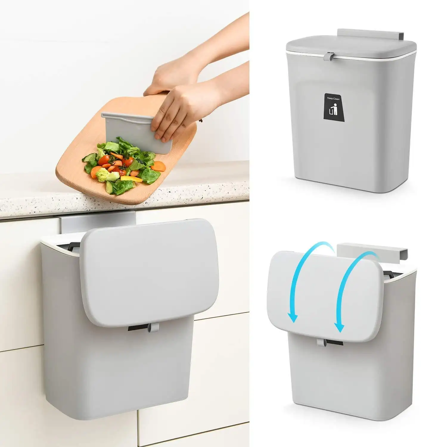 Wall Mounted Open Top Slim Trash Can Kitchen Cabinet Door Hanging Waste Bin Garbage Car Recycle Dustbin Rubbish Can Trash Cans