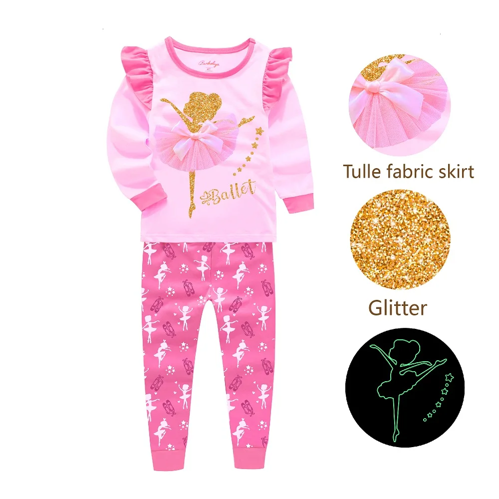 Barbieliya girl cotton pyjamas wholesaler  ship from China  glow in the dark kids pajamas