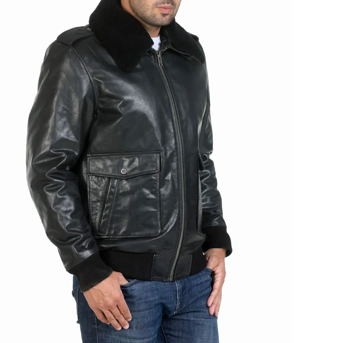 Design Your Own Leather Fashion High Quality Men Leather Jacket in Best Price Shoulder Strap Pakistan Leather bomber Jacket