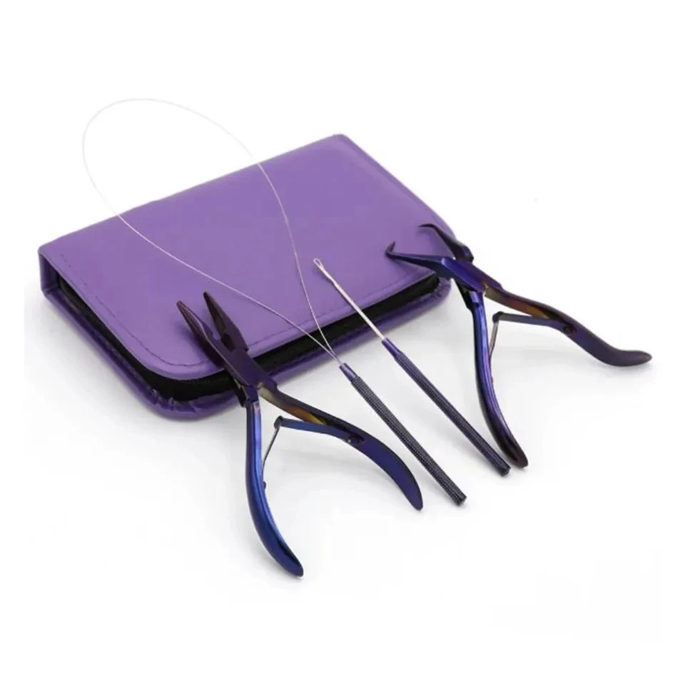 hot  Selling new arrival Stainless Steel Hair Extension Pliers Sets Kit With Loop Tool Hook Hair Extensions Tools