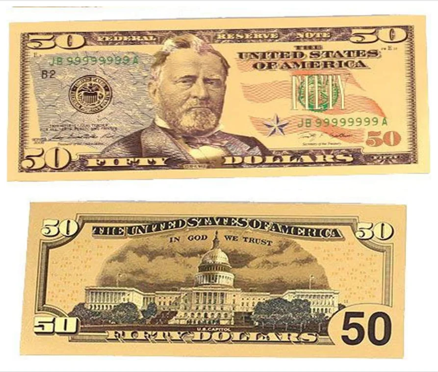Collection Gift Canadian Currency CAD 50 Gold Silver Foil Plastic Banknote Prop Money