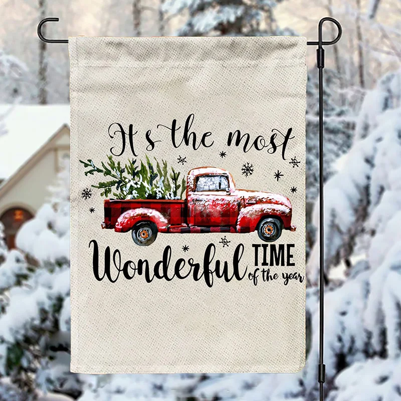 Beige Wonderful Time MERRY CHRISTMAS Trees Print Graphic Decoration Custom Christmas Garden Flag