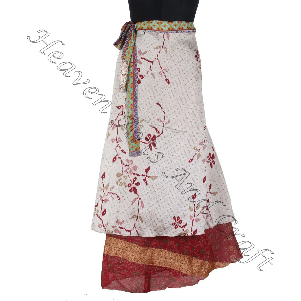 Boho New Fashion Women Summer Dress Wrap Skirt recycled silk saris sarongs skirts flex-wraps skirts online indian print sari