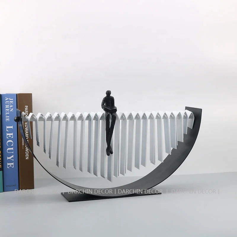 Modern Art Decor Metal Figure Sitting Position Reading Modelling Sculptures Home Ornaments