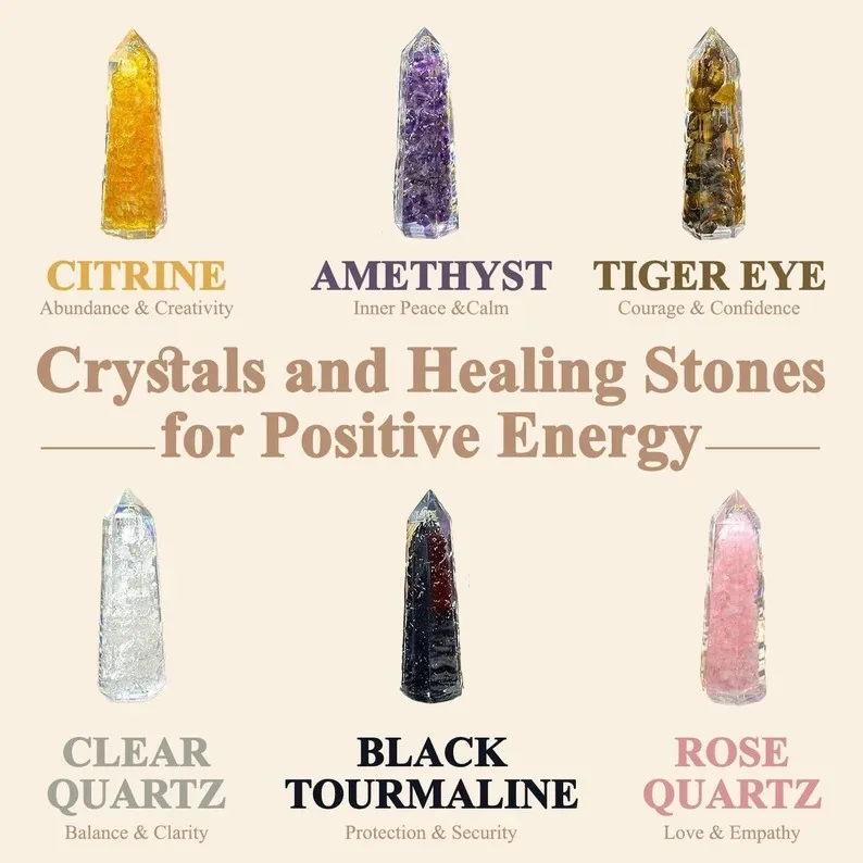 Top Selling Crystal Energy Amethyst 6 Faceted Orgonite Wand Wholesale Mix Natural Gemstone Chips Orgone Massage Healing Obelisk